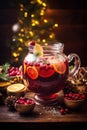 Christmas winter non-alcoholic vegan drink made from natural berries and juice. vertical