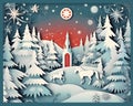 christmas winter paper art merry snow tree holiday generative Ai Royalty Free Stock Photo