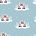 Christmas winter pattern with funny gnome