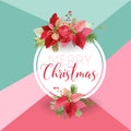 Christmas Winter Poinsettia Flower Banner, Graphic Background, Floral December Invitation, Flyer or Card. Modern Front Page Royalty Free Stock Photo