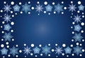 Christmas, winter round frame of snowflakes on a blue background