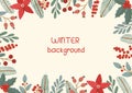 Christmas winter rectangular frame on white background in flat vector style.