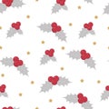 Christmas Winter seamless vector pattern with holly berries. Part of Christmas backgrounds collection Royalty Free Stock Photo