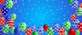 Christmas winter season banner with colorful balloon and snowflake on blue background. Royalty Free Stock Photo