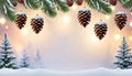 Christmas winter snow decoration pine cone tree branch soft light Royalty Free Stock Photo