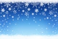 Christmas winter snow landscape on blue background with silver snowflakes Royalty Free Stock Photo