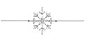 Christmas winter snowflake - one single continuous line. Vector stock hand drawing illustration isolated on white Royalty Free Stock Photo