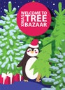 Christmas winter tree bazaar sale vector saleable wintertime Xmas advertisement shopping time big Sales offer banner to Royalty Free Stock Photo