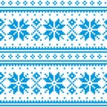 Christmas winter vector seamless blue pattern, inspired by Sami people, Lapland folk art design, traditional knitting and embroide