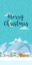 Christmas winter vector vertical landscape with small houses Royalty Free Stock Photo