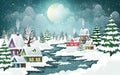 Christmas winter village scene Royalty Free Stock Photo