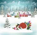 Christmas winter village scene Royalty Free Stock Photo