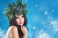 Christmas Winter Woman. Beautiful New Year and Christmas Tree Royalty Free Stock Photo