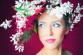 Christmas winter woman with tree hairstyle and makeup, fashion model Royalty Free Stock Photo