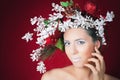 Christmas winter woman with tree hairstyle and makeup, fashion model Royalty Free Stock Photo