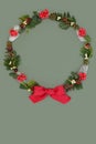 Winter Christmas & New Year Wreath with Red Bow Royalty Free Stock Photo