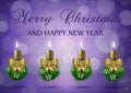 Christmas wish card with candles in gold nad purple vector ill