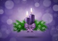 Christmas wish card with candles in purple vector Royalty Free Stock Photo