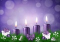 Christmas wish card with candles in purple vector Royalty Free Stock Photo