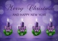 Christmas wish card with candles in purple vector Royalty Free Stock Photo