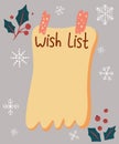 Christmas wish list. Letter to Santa Claus at decorated Christmas background. Page template. Hand drawn graphic for Christmas. Royalty Free Stock Photo