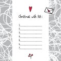 Christmas wish list template. Hand drawn elements. Printable design.