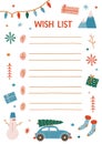 Christmas wish list vector illustration. Decorated notebook sheet page with empty lines. Childish Xmas expectations. New Royalty Free Stock Photo