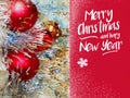 Christmas wishes quotes text on red background colorful  red silver gold blue  tree balls with snowflakes ,  greetings  card  New Royalty Free Stock Photo