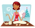 Christmas woman baking cookies in retro kitchen