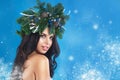 Christmas Woman. Beautiful New Year and Christmas Tree Holiday Royalty Free Stock Photo