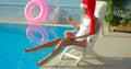 Christmas Woman eating watermelon at the Pool Royalty Free Stock Photo