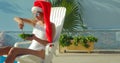 Christmas Woman eating watermelon at the Pool Royalty Free Stock Photo