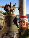 Christmas woman holding a bell Royalty Free Stock Photo