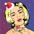 Christmas woman pop art comic vector