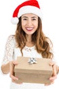 Christmas woman showing her gift box