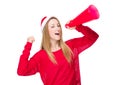 Christmas woman yell with megaphone Royalty Free Stock Photo