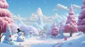 Christmas wonderland. Funny snowman in snow. Realistic 3d Christmas background.