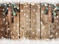 Christmas wood background with snow fir tree Royalty Free Stock Photo