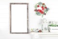 Christmas Wood Empty Frame on a Light Background Royalty Free Stock Photo