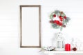 Christmas Wood Empty Frame on a Light Background Royalty Free Stock Photo