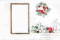 Christmas Wood Empty Frame on a Light Background Royalty Free Stock Photo