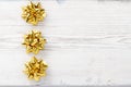 Christmas Wooden Background, Bow Golden Stars Decoration Royalty Free Stock Photo