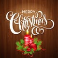 Christmas wooden background with burning candles Royalty Free Stock Photo