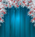 Christmas Wooden Background with Fir Tree Twigs Royalty Free Stock Photo