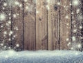 Wooden background in the snow. Christmas background. New Year. S Royalty Free Stock Photo