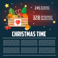 Christmas wooden box with fruit and dessert infographics Royalty Free Stock Photo