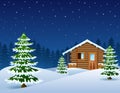 Christmas wooden house with fir trees Royalty Free Stock Photo