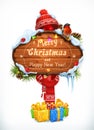 Christmas wooden sign. Merry Christmas and Happy New Year. Holiday vector illustration Royalty Free Stock Photo