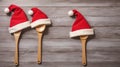 christmas wooden spoon santa hats. Royalty Free Stock Photo