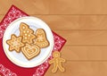 Christmas wooden table with gingerbread on plate top view vector Royalty Free Stock Photo